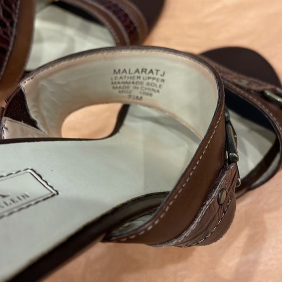 Anne Klein Brown High-Heeled Sandals | Slip-On Leather Kitty Heel - Picture 5 of 6